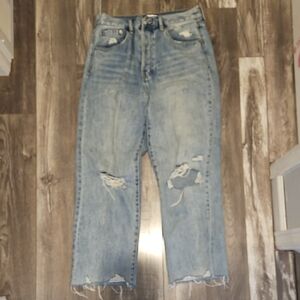 Pistola Distressed Cropped High Rise Straight Leg Jeans 29 Cotton